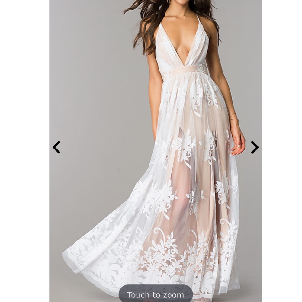 NWT. Luxxel White Long V-Neck dress